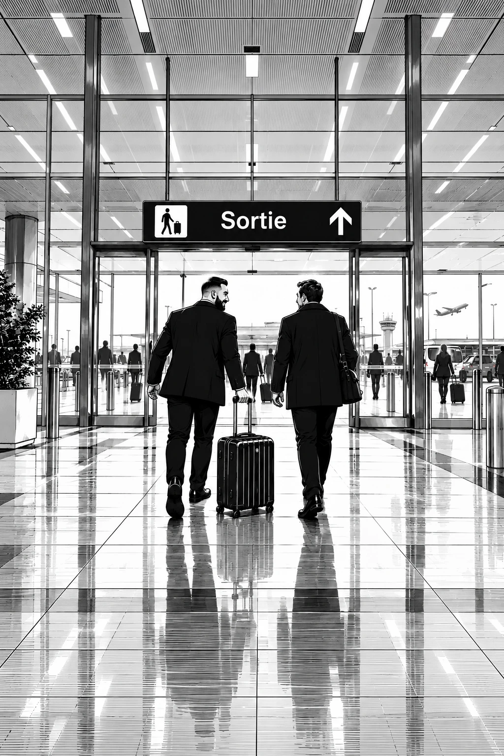 Driver walking a client to the exit with their suitcase