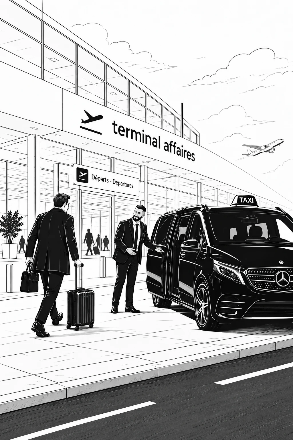 Driver opening the door of a Mercedes V-Class outside the terminal